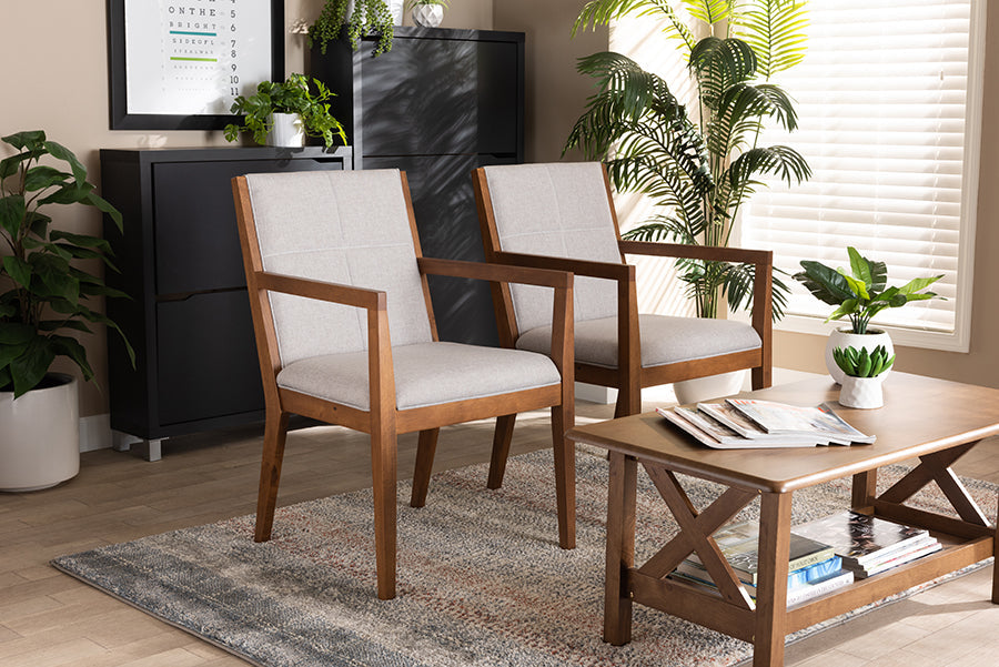 Baxton Studio Theresa Greige and Walnut Effect 2-Piece Chair Set