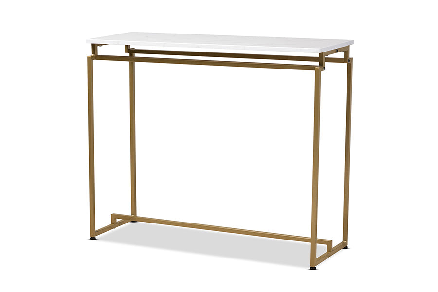 Baxton Studio Renzo Modern and Contemporary Brushed Gold Finished Metal Console Table with Faux Marble Tabletop