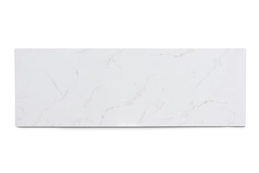 Baxton Studio Renzo Modern and Contemporary Brushed Gold Finished Metal Console Table with Faux Marble Tabletop