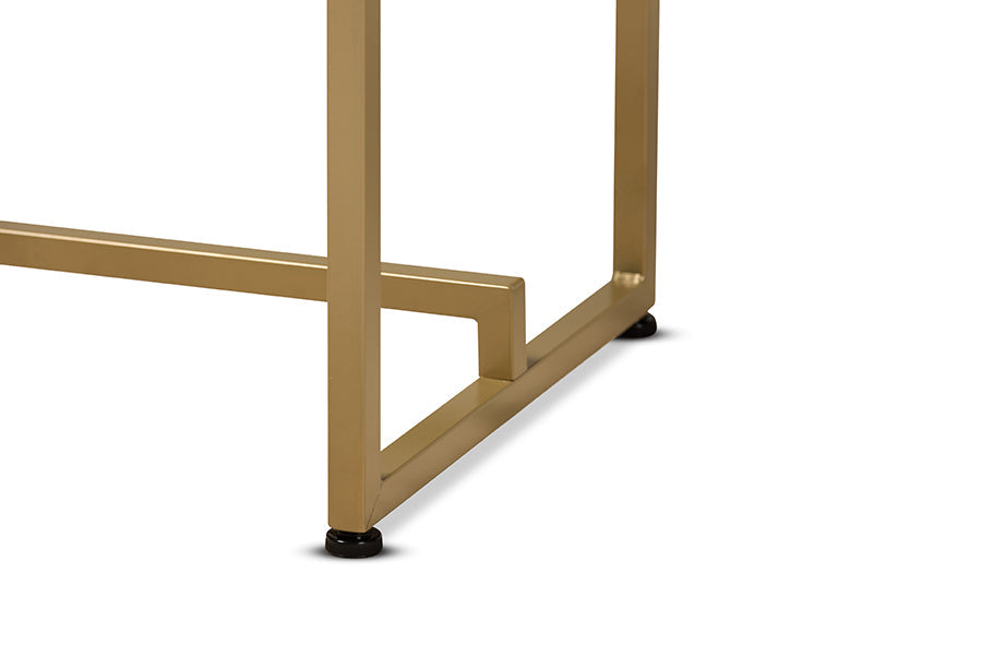 Baxton Studio Renzo Modern and Contemporary Brushed Gold Finished Metal Console Table with Faux Marble Tabletop