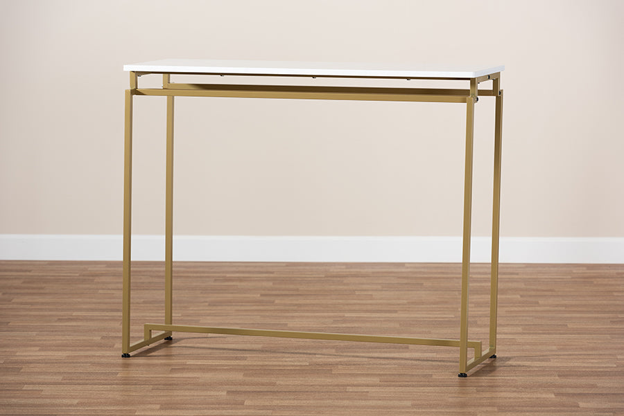 Baxton Studio Renzo Modern and Contemporary Brushed Gold Finished Metal Console Table with Faux Marble Tabletop