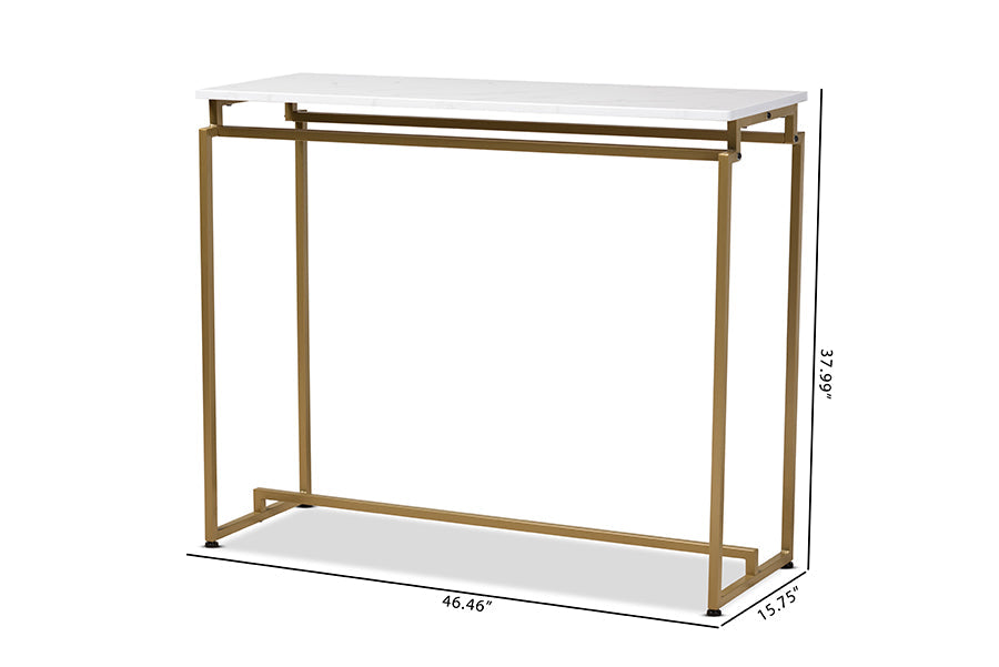 Baxton Studio Renzo Modern and Contemporary Brushed Gold Finished Metal Console Table with Faux Marble Tabletop