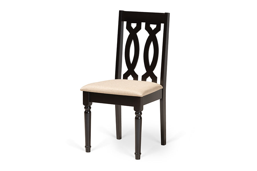 Baxton Studio Callie Modern and Contemporary Sand Fabric Upholstered and Dark Brown Finished Wood 7-Piece Dining Set