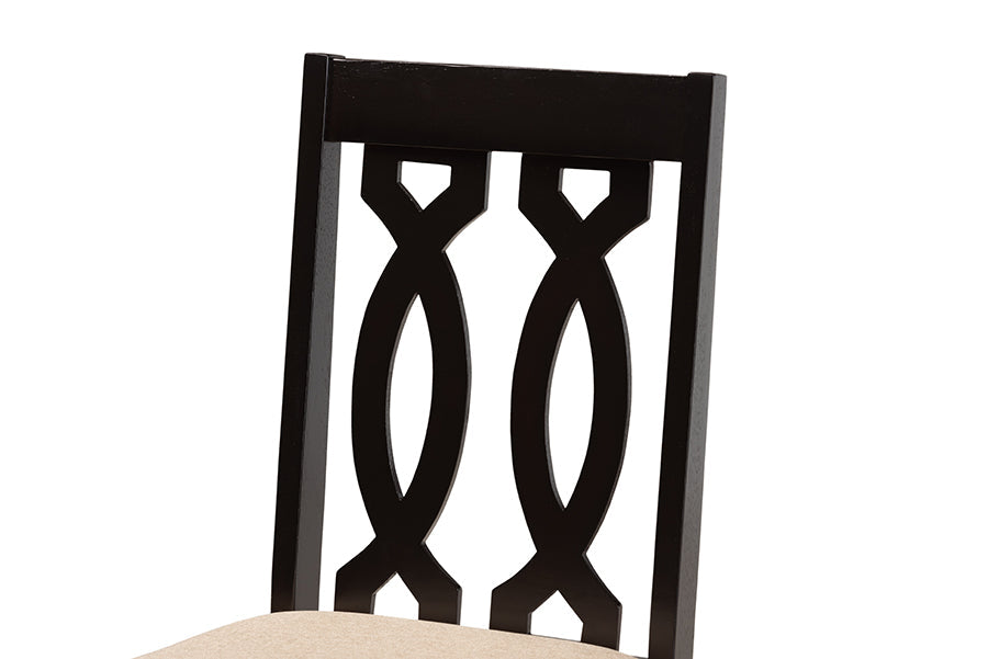 Baxton Studio Callie Modern and Contemporary Sand Fabric Upholstered and Dark Brown Finished Wood 7-Piece Dining Set