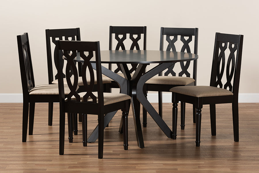 Baxton Studio Callie Modern and Contemporary Sand Fabric Upholstered and Dark Brown Finished Wood 7-Piece Dining Set