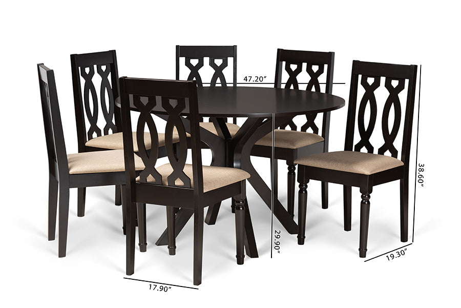 Baxton Studio Callie Modern and Contemporary Sand Fabric Upholstered and Dark Brown Finished Wood 7-Piece Dining Set