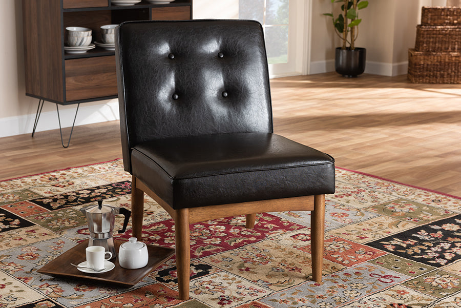 Baxton Studio Arvid Mid-Century Modern Dark Brown Faux Leather Upholstered Wood Dining Chair