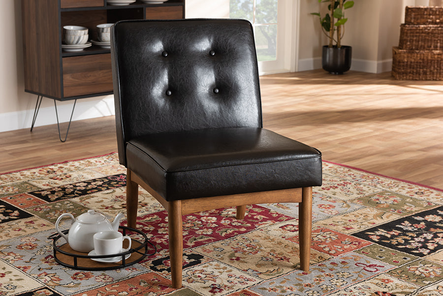 Baxton Studio Arvid Mid-Century Modern Dark Brown Faux Leather Upholstered Wood Dining Chair