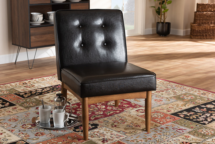 Baxton Studio Arvid Mid-Century Modern Dark Brown Faux Leather Upholstered Wood Dining Chair