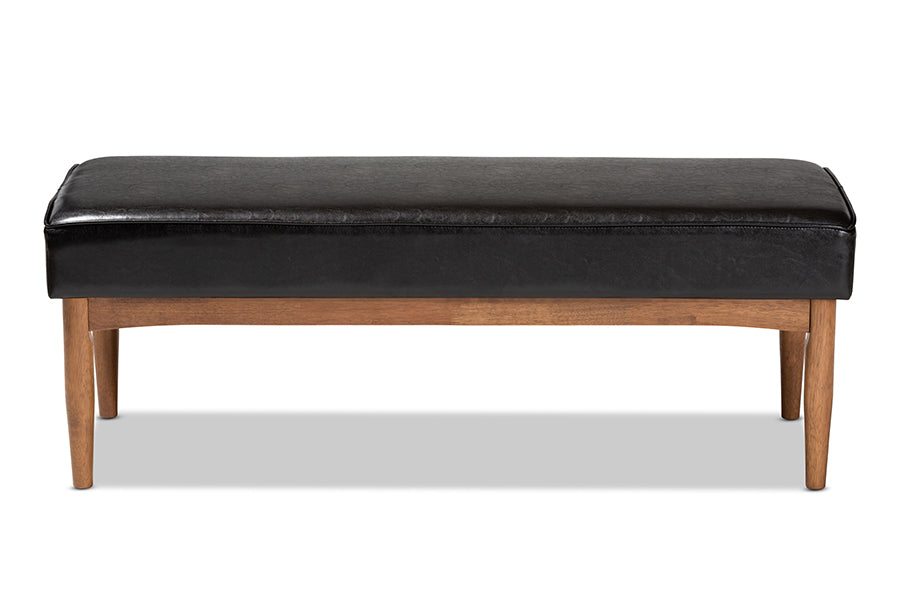 Baxton Studio Arvid Mid-Century Modern Dark Brown Faux Leather Upholstered Wood Dining Bench