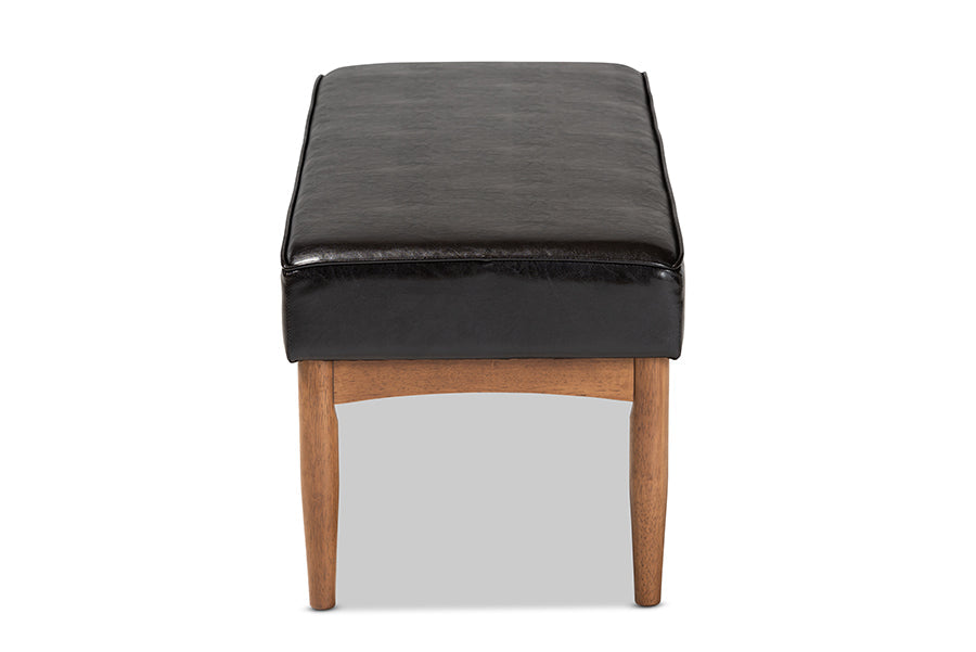 Baxton Studio Arvid Mid-Century Modern Dark Brown Faux Leather Upholstered Wood Dining Bench