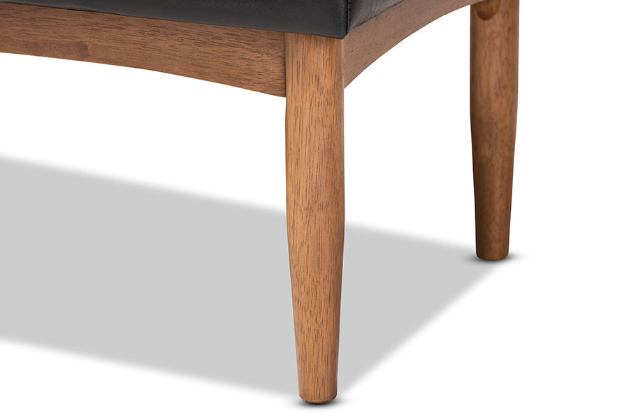 Baxton Studio Arvid Mid-Century Modern Dark Brown Faux Leather Upholstered Wood Dining Bench