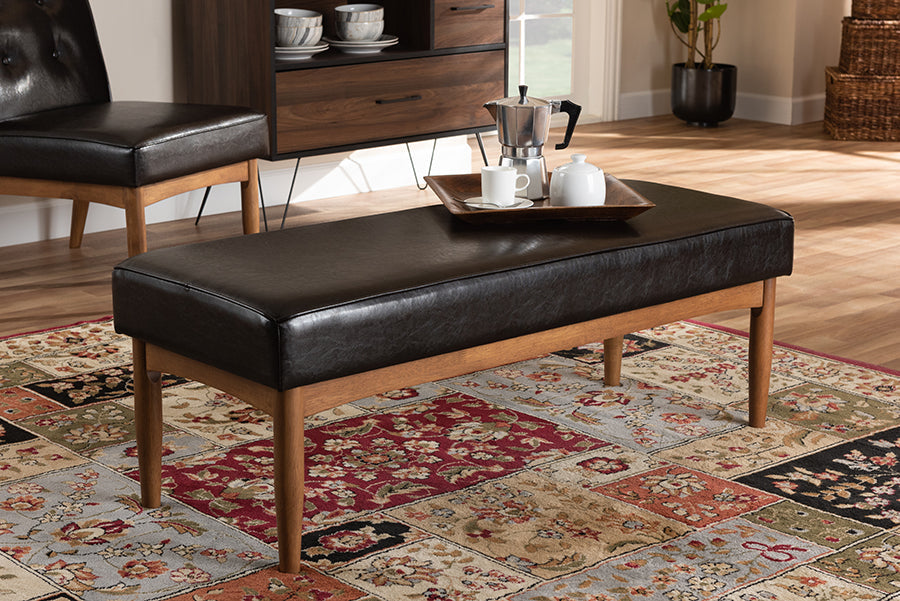 Baxton Studio Arvid Mid-Century Modern Dark Brown Faux Leather Upholstered Wood Dining Bench