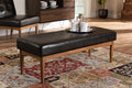 Baxton Studio Arvid Mid-Century Modern Dark Brown Faux Leather Upholstered Wood Dining Bench