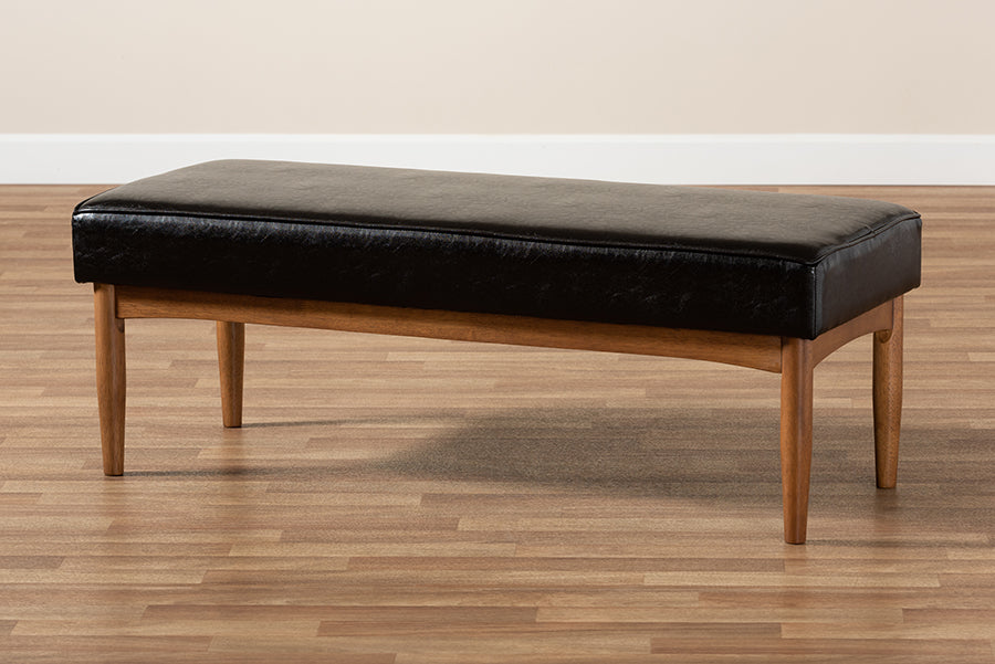 Baxton Studio Arvid Mid-Century Modern Dark Brown Faux Leather Upholstered Wood Dining Bench