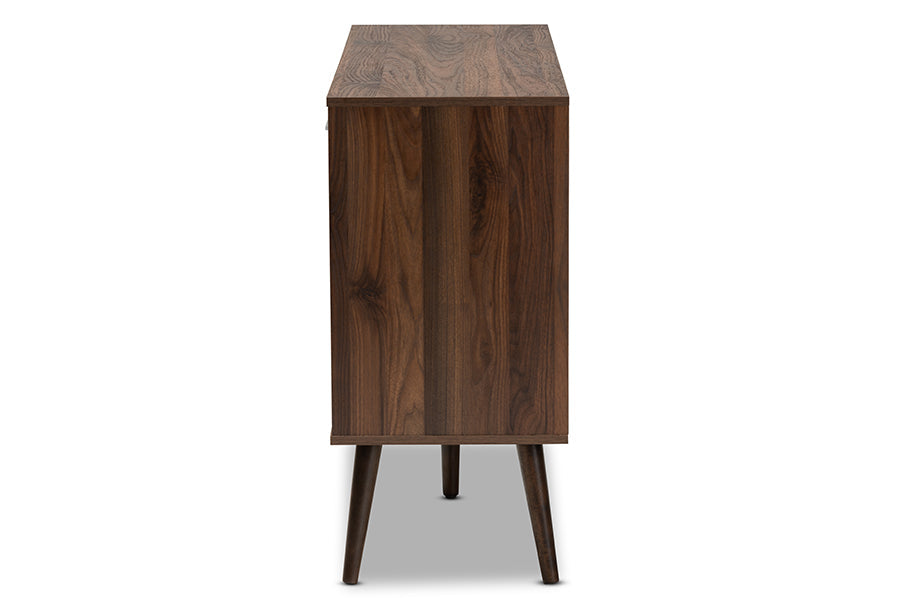 Baxton Studio Leena Mid-Century Modern Two-Tone White and Walnut Brown Finished Wood 2-Drawer Sideboard Buffet