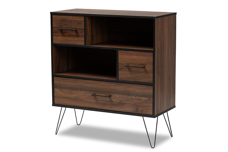 Baxton Studio Charis Modern and Transitional Two-Tone Walnut Brown and Black Finished Wood 1-Drawer Bookcase