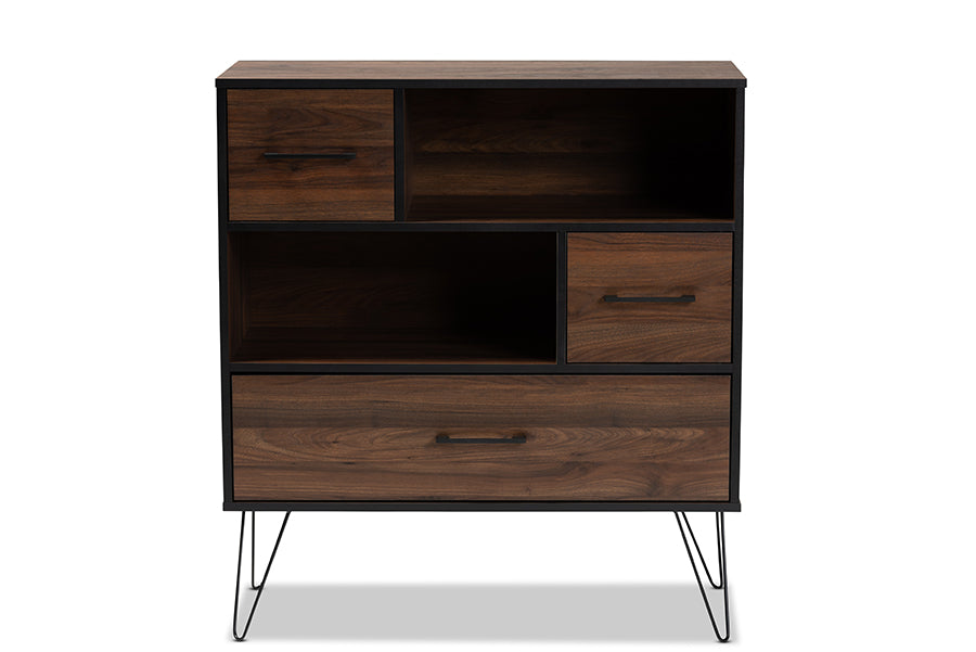 Baxton Studio Charis Modern and Transitional Two-Tone Walnut Brown and Black Finished Wood 1-Drawer Bookcase