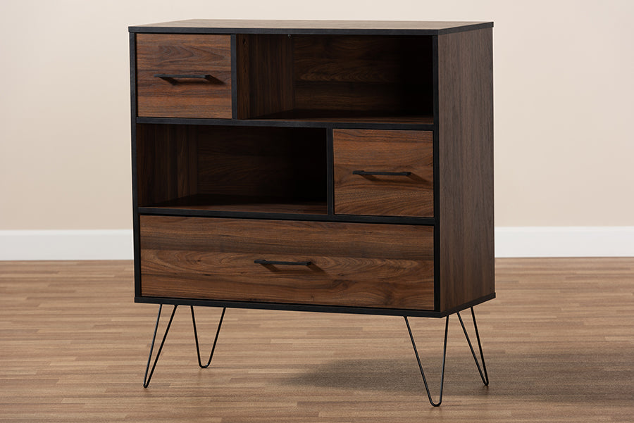 Baxton Studio Charis Modern and Transitional Two-Tone Walnut Brown and Black Finished Wood 1-Drawer Bookcase
