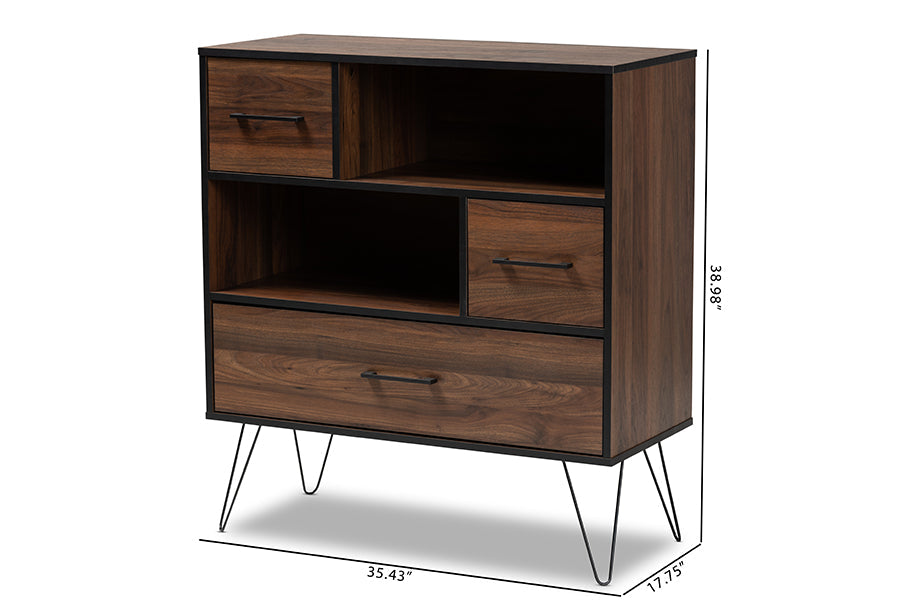Baxton Studio Charis Modern and Transitional Two-Tone Walnut Brown and Black Finished Wood 1-Drawer Bookcase