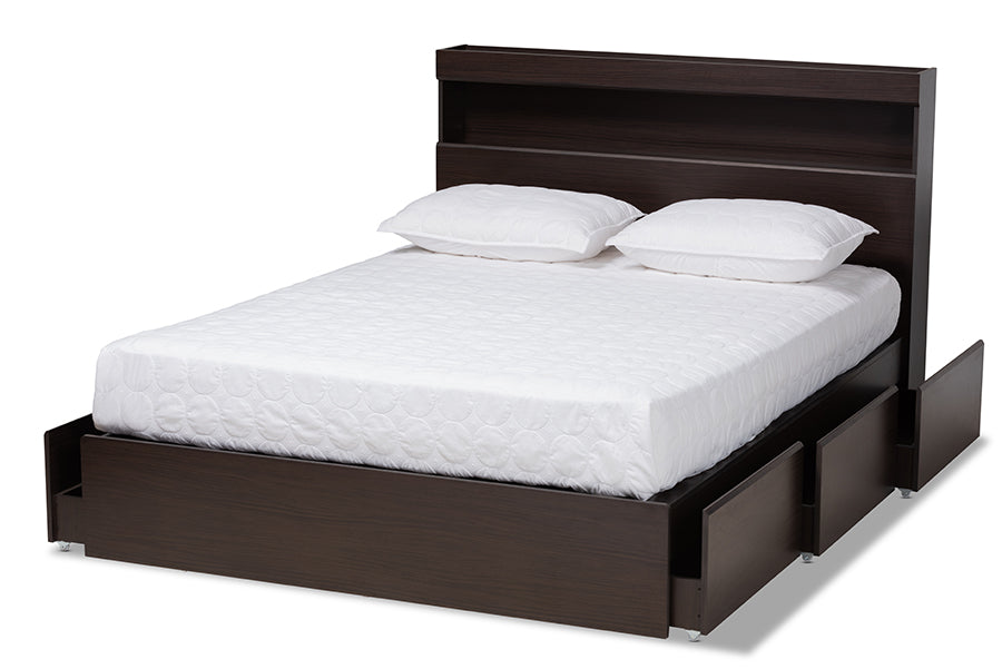 Baxton Studio Blaine Modern and Contemporary Dark Brown Finished Wood Queen Size 6-Drawer Platform Storage Bed
