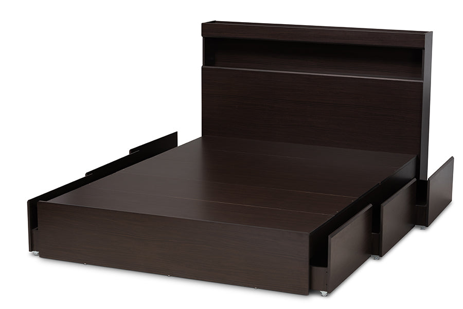 Baxton Studio Blaine Modern and Contemporary Dark Brown Finished Wood Queen Size 6-Drawer Platform Storage Bed