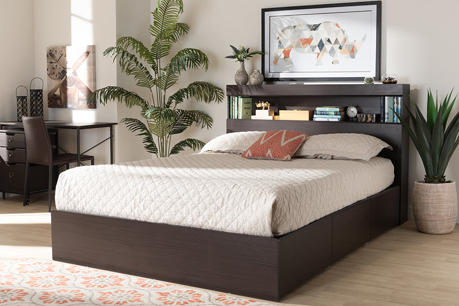 Baxton Studio Blaine Modern and Contemporary Dark Brown Finished Wood Queen Size 6-Drawer Platform Storage Bed