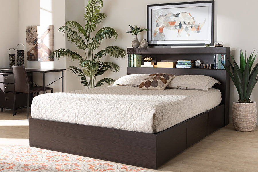 Baxton Studio Blaine Modern and Contemporary Dark Brown Finished Wood Queen Size 6-Drawer Platform Storage Bed
