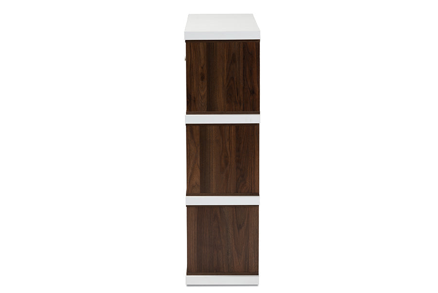 Baxton Studio Rune Modern and Contemporary Two-Tone White and Walnut Brown Finished 2-Drawer Bookcase