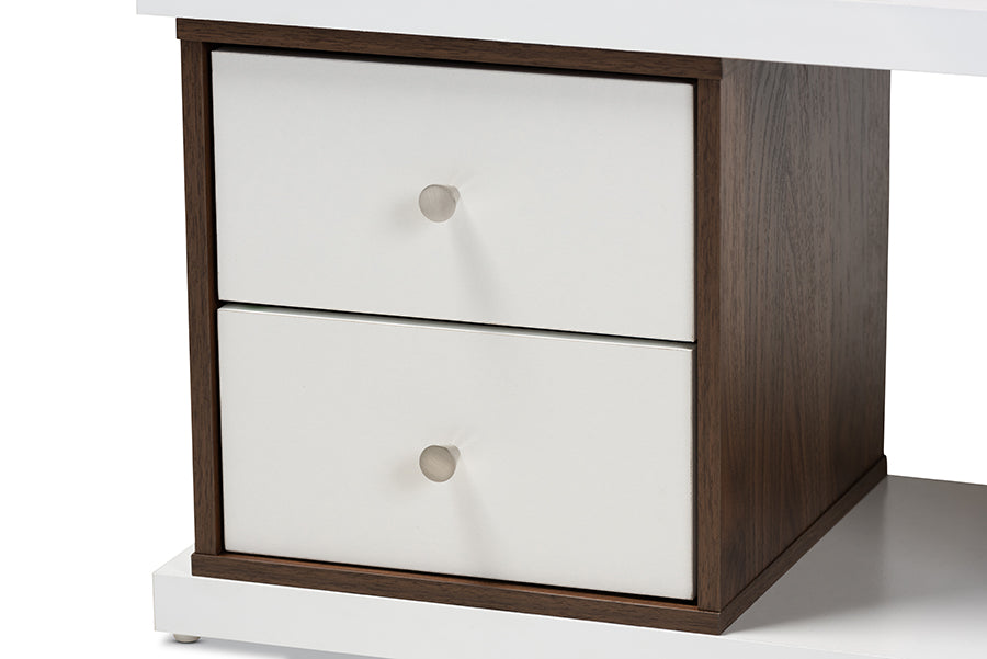 Baxton Studio Rune Modern and Contemporary Two-Tone White and Walnut Brown Finished 2-Drawer Bookcase