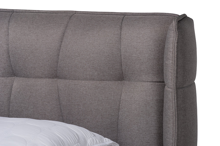 Baxton Studio Gretchen Modern and Contemporary Grey Fabric Upholstered and Walnut Brown Finished Wood King Size Platform Wingback Bed