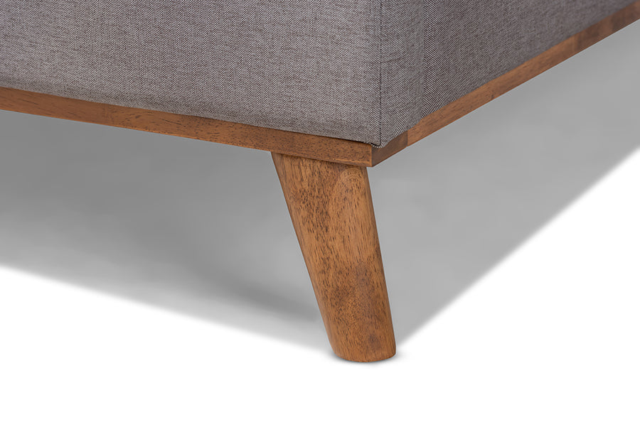 Baxton Studio Gretchen Modern and Contemporary Grey Fabric Upholstered and Walnut Brown Finished Wood King Size Platform Wingback Bed