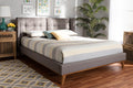 Baxton Studio Gretchen Modern and Contemporary Grey Fabric Upholstered and Walnut Brown Finished Wood Queen Size Platform Wingback Bed