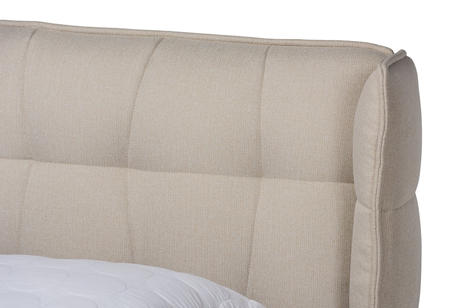 Baxton Studio Gretchen Modern and Contemporary Light Beige Fabric Upholstered and Walnut Brown Finished Wood King Size Platform Wingback Bed