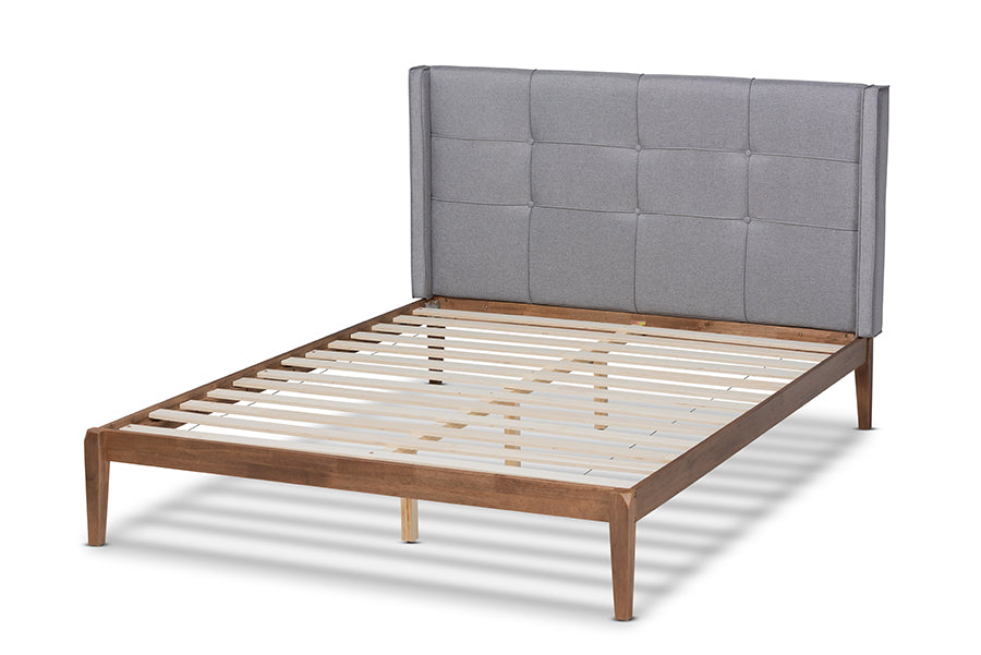 Baxton Studio Edmond Modern and Contemporary Grey Fabric Upholstered and Ash Walnut Brown Finished Wood King Size Platform Bed