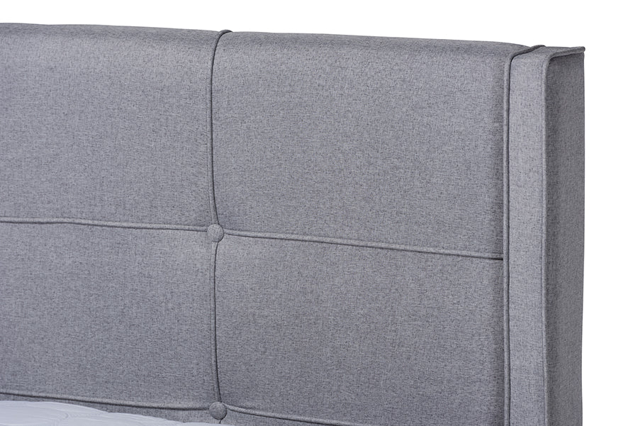 Baxton Studio Edmond Modern and Contemporary Grey Fabric Upholstered and Ash Walnut Brown Finished Wood King Size Platform Bed