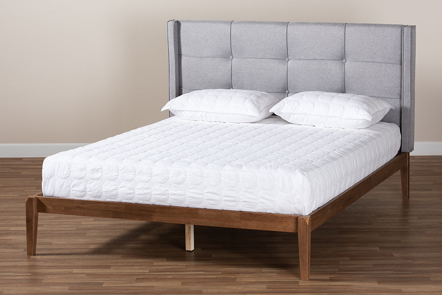 Baxton Studio Edmond Modern and Contemporary Grey Fabric Upholstered and Ash Walnut Brown Finished Wood King Size Platform Bed