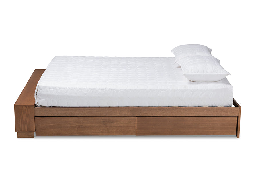 Baxton Studio Arthur Modern Rustic Ash Walnut Brown Finished Wood Queen Size Platform Bed with Built-In Shelves