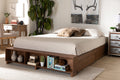 Baxton Studio Arthur Modern Rustic Ash Walnut Brown Finished Wood Queen Size Platform Bed with Built-In Shelves