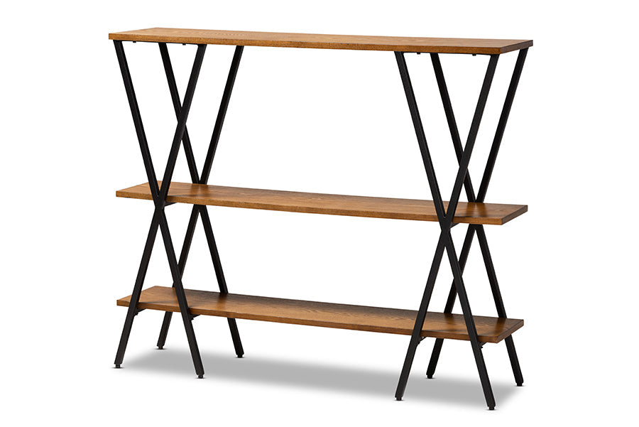 Baxton Studio Norton Rustic and Industrial Walnut Brown Finished Wood and Black Finished Metal Console Table