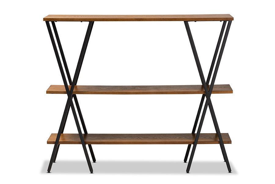 Baxton Studio Norton Rustic and Industrial Walnut Brown Finished Wood and Black Finished Metal Console Table