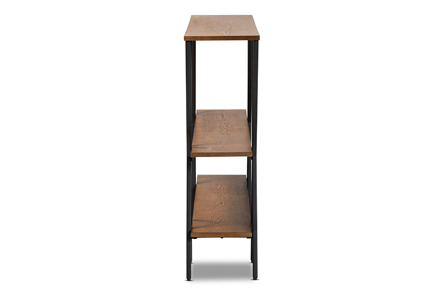 Baxton Studio Norton Rustic and Industrial Walnut Brown Finished Wood and Black Finished Metal Console Table