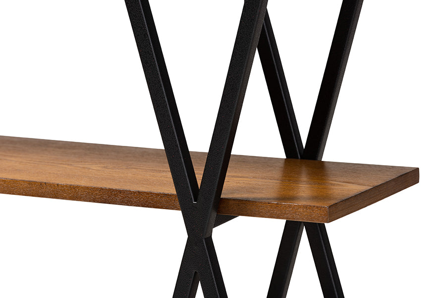 Baxton Studio Norton Rustic and Industrial Walnut Brown Finished Wood and Black Finished Metal Console Table