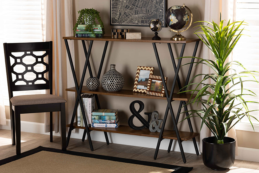 Baxton Studio Norton Rustic and Industrial Walnut Brown Finished Wood and Black Finished Metal Console Table