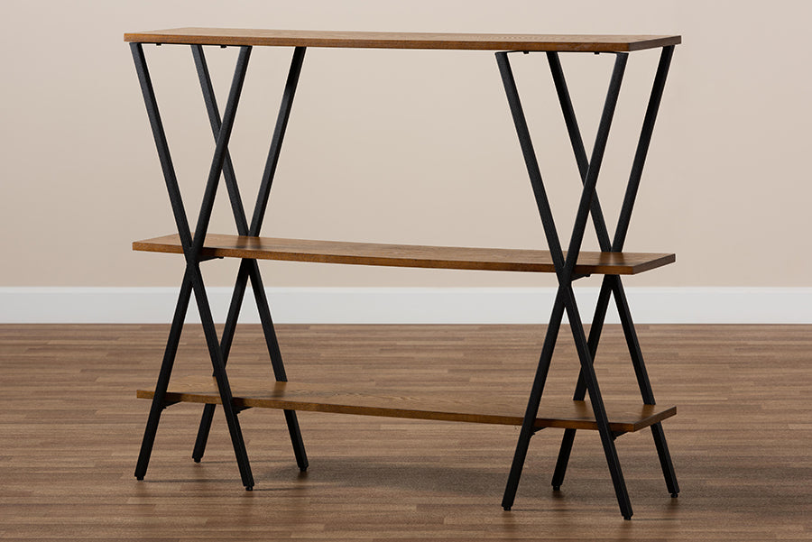 Baxton Studio Norton Rustic and Industrial Walnut Brown Finished Wood and Black Finished Metal Console Table