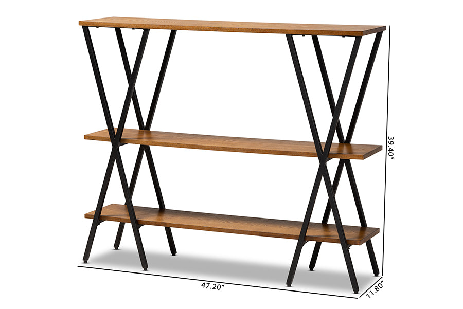 Baxton Studio Norton Rustic and Industrial Walnut Brown Finished Wood and Black Finished Metal Console Table