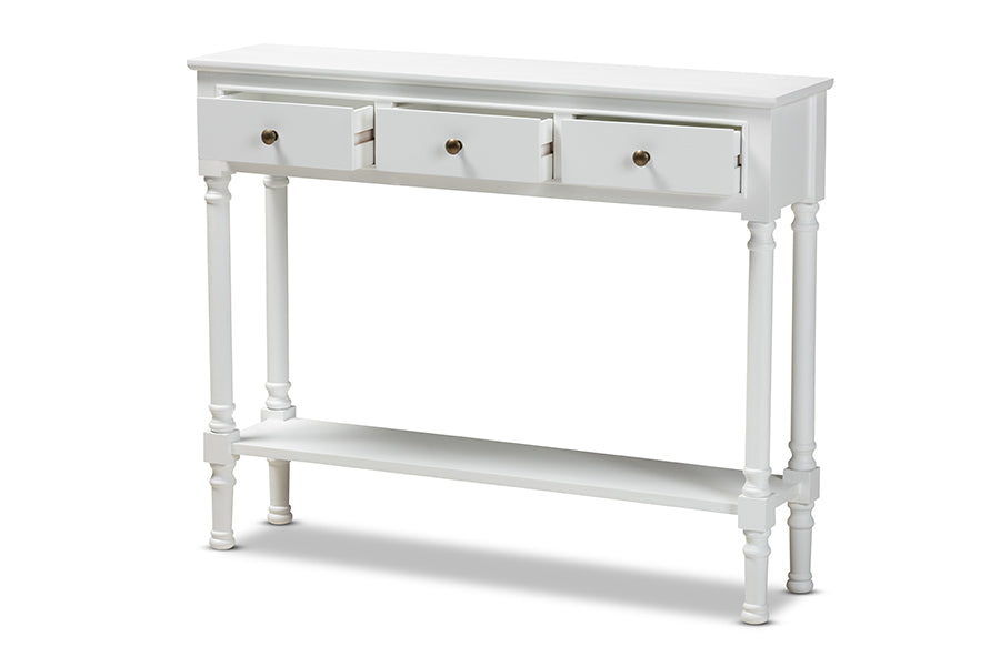 Baxton Studio Calvin Classic and Traditional French Farmhouse White Finished Wood 3-Drawer Entryway Console Table