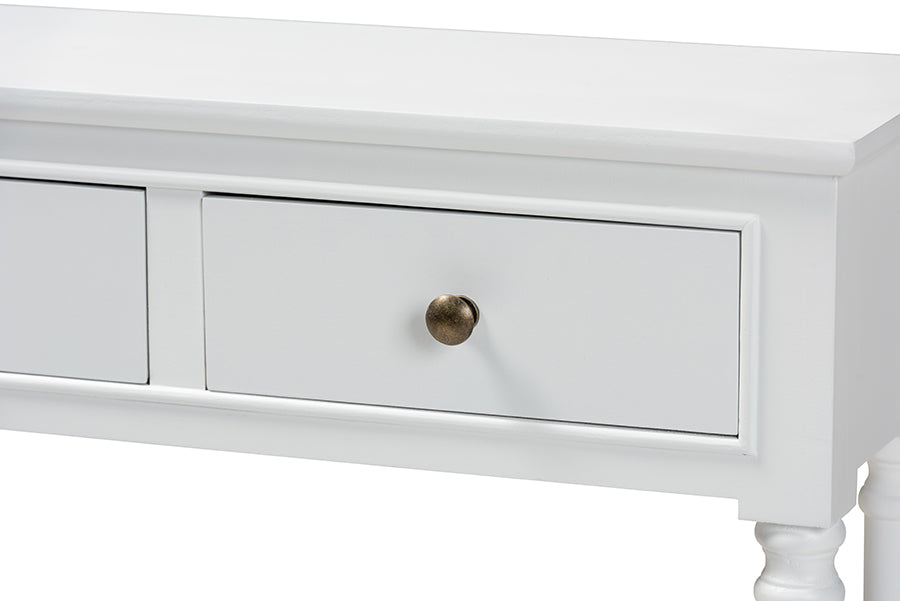 Baxton Studio Calvin Classic and Traditional French Farmhouse White Finished Wood 3-Drawer Entryway Console Table