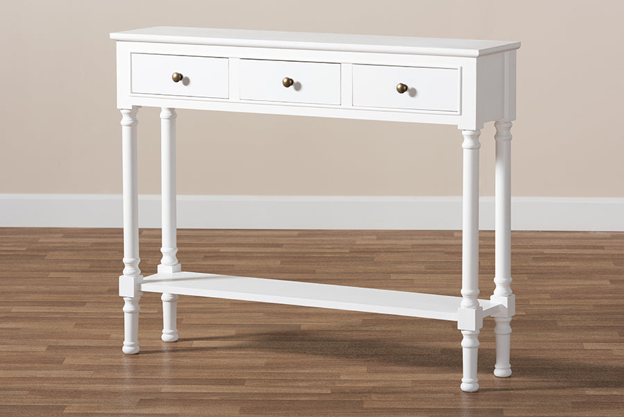 Baxton Studio Calvin Classic and Traditional French Farmhouse White Finished Wood 3-Drawer Entryway Console Table