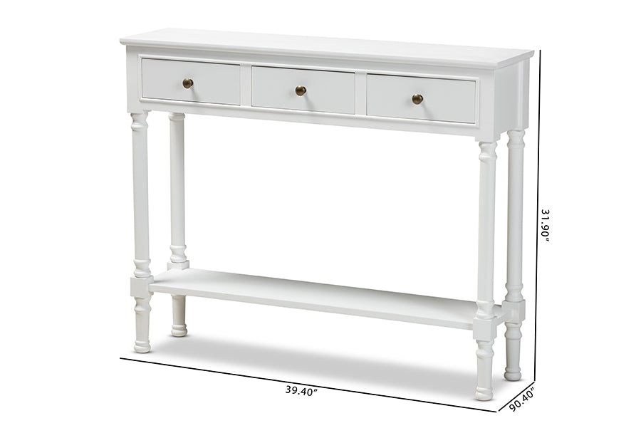Baxton Studio Calvin Classic and Traditional French Farmhouse White Finished Wood 3-Drawer Entryway Console Table